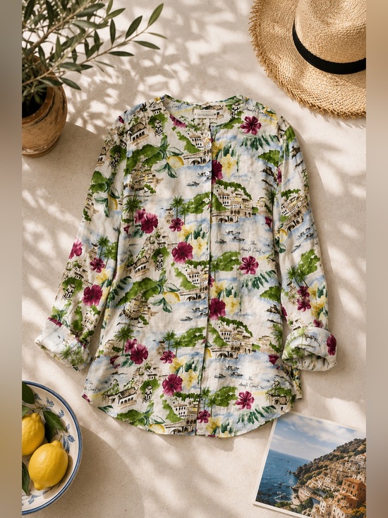 Cynthia Rowley Tops - Cynthia Rowley Amalfi Coast Print Linen Tunic Top – Size 1X